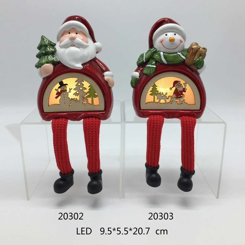 Ceramci Santa Clause Sitting on Snowing Village House lantern, Hanging Christmas Night Light Lamp for Home and Party Decoration