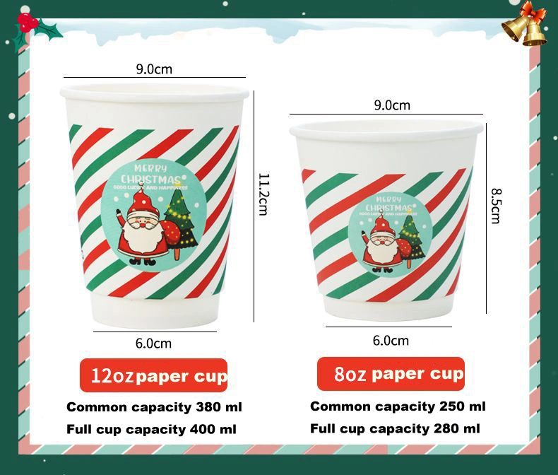 Manufacturer Custom PLA Coated Disposable Coffee Cup 6 8 12 16oz Christmas Paper Cups Christmas Decoration Tableware Paper Cup